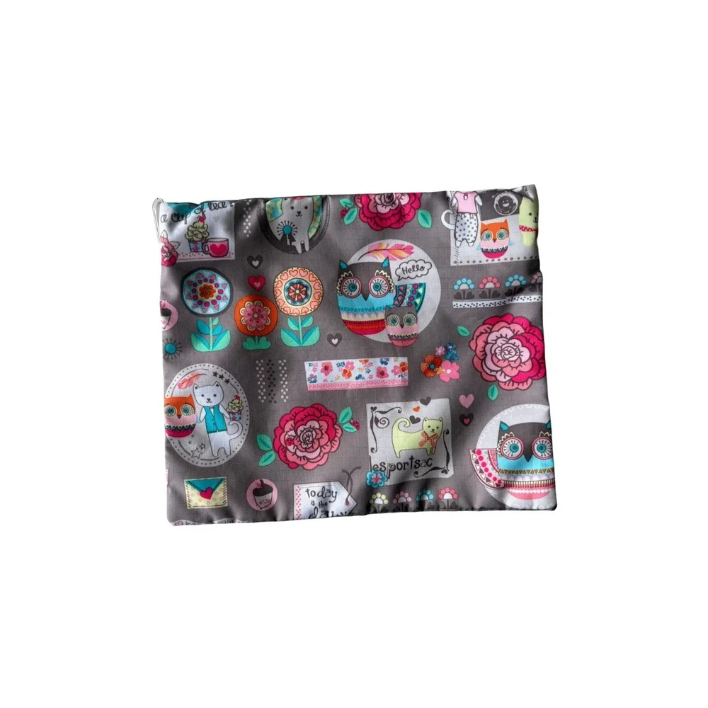 LeSportsac Keep Happy Tote Bag Pouch Cats Owls Floral Gray Pink Travel Set